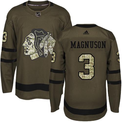 Adidas Blackhawks #3 Keith Magnuson Green Salute to Service Stitched NHL Jersey